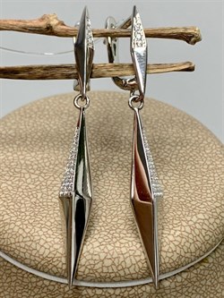 *Серьги Зубчики Белый Фианит арт. MP-E01552-X-W-X-X-W-705 вес 3,9 г - фото 271476