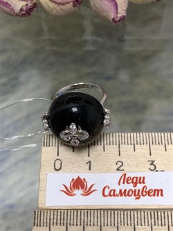 *Кольцо р.16,5 Черный Агат Оникс арт. NS-R00028-X-W-B-X-X-509 вес 8 г - фото 272215