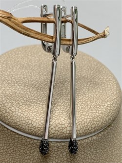 *Серьги Черный Фианит арт. 02-1784/0КЦ1-00-529 вес 4,02 г - фото 272773