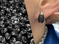 *Серьги Кролики Черный Фианит Микро Вставки арт. 02-1715/0КЦ1-00-592 вес 4,08 г - фото 272978