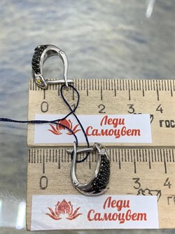 *Серьги Кролики Черный Фианит Микро Вставки арт. 02-1715/0КЦ1-00-592 вес 4,08 г - фото 272981