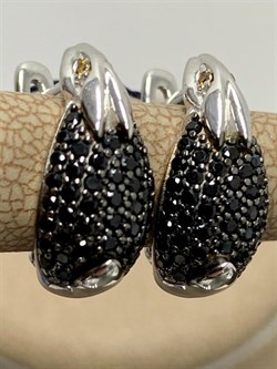 *Серьги Кролики Черный Фианит Микро Вставки арт. 02-1715/0КЦ1-00-592 вес 4,08 г - фото 272983