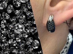 *Серьги Кролики Черный Фианит Микро Вставки арт. 02-1715/0КЦ1-00-592 вес 4,08 г - фото 272985