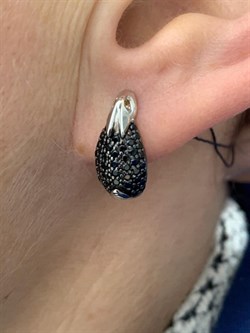 *Серьги Кролики Черный Фианит Микро Вставки арт. 02-1715/0КЦ1-00-592 вес 4,08 г - фото 272986