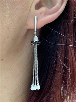 *Серьги Цепочки Черный Фианит Белый Жемчуг арт. 02-2308/00ЖБ-00-136 вес 7,6 г - фото 273171 *Серьги Цепочки Черный Фианит Белый Жемчуг арт. 02-2308/00ЖБ-00-136 вес 7,6 г - фото 273171