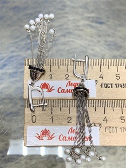 *Серьги Цепочки Черный Фианит Белый Жемчуг арт. 02-2308/00ЖБ-00-136 вес 7,6 г - фото 273172 *Серьги Цепочки Черный Фианит Белый Жемчуг арт. 02-2308/00ЖБ-00-136 вес 7,6 г - фото 273172