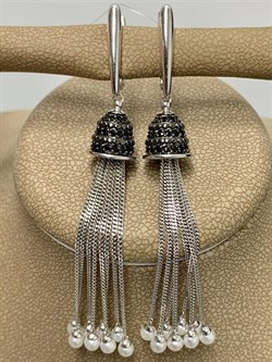 *Серьги Цепочки Белый Жемчуг Черная Шпинель арт. 02-2372/00ЖБ-00-801 вес 7,61 г - фото 273193 *Серьги Цепочки Белый Жемчуг Черная Шпинель арт. 02-2372/00ЖБ-00-801 вес 7,61 г - фото 273193