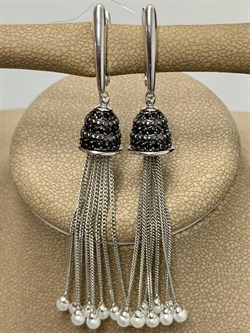 *Серьги Цепочки Белый Жемчуг Черная Шпинель арт. 02-2372/00ЖБ-00-801 вес 7,61 г - фото 273194 *Серьги Цепочки Белый Жемчуг Черная Шпинель арт. 02-2372/00ЖБ-00-801 вес 7,61 г - фото 273194