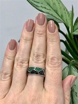 *Кольцо р.18 Микс Зеленый и Черный Фианит арт. 01-1300/0КЦ4-00-819 вес 6,28 г - фото 273329