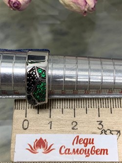 *Кольцо р.18 Микс Зеленый и Черный Фианит арт. 01-1300/0КЦ4-00-819 вес 6,28 г - фото 273331