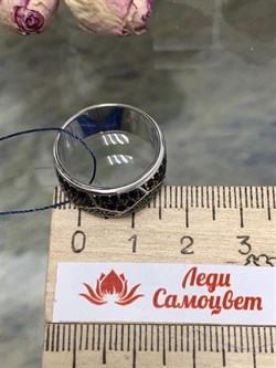 *Кольцо р.18 Микс Зеленый и Черный Фианит арт. 01-1300/0КЦ4-00-819 вес 6,28 г - фото 273332