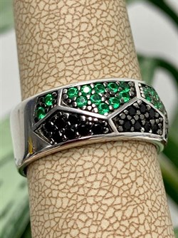*Кольцо р.18 Микс Зеленый и Черный Фианит арт. 01-1300/0КЦ4-00-819 вес 6,28 г - фото 273337