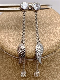 *Серьги Пусеты Крылья Белый Фианит арт. 02-4444-00-401-0200-69-322 вес 2,88 г - фото 274884