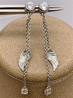 *Серьги Пусеты Крылья Белый Фианит арт. 02-4444-00-401-0200-69-322 вес 2,88 г - фото 274885