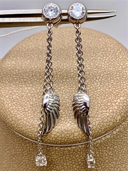 *Серьги Пусеты Крылья Белый Фианит арт. 02-4444-00-401-0200-69-322 вес 2,88 г - фото 274886