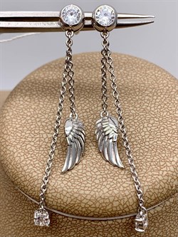 *Серьги Пусеты Крылья Белый Фианит арт. 02-4444-00-401-0200-69-322 вес 2,88 г - фото 274888