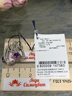 *Серьги Аметист арт. 02-1951/00АМ-00-383 Вес 5,18 г - фото 275539 *Серьги Аметист арт. 02-1951/00АМ-00-383 Вес 5,18 г - фото 275539