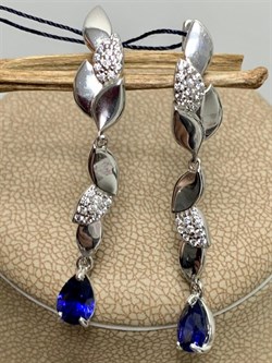 *Серьги Сапфир иск арт. 02-2048/0ГТС-00-075 вес 5,06 г - фото 275698