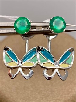 *Серьги Бабочки Пусеты Трансформеры Зеленый Агат Халцедон Эмаль арт. 02-4668-00-274-0200-68-315 вес 4,26 г - фото 275965 *Серьги Бабочки Пусеты Трансформеры Зеленый Агат Халцедон Эмаль арт. 02-4668-00-274-0200-68-315 вес 4,26 г - фото 275965