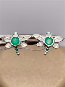 *Серьги Стрекозы Пусеты Зеленый Агат Халцедон арт. 02-4639-00-274-0200-68-732 вес 1,60 г - фото 275992 *Серьги Стрекозы Пусеты Зеленый Агат Халцедон арт. 02-4639-00-274-0200-68-732 вес 1,60 г - фото 275992