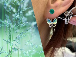 *Серьги Бабочки Пусеты Трансформеры Зеленый Агат Халцедон Эмаль арт. 02-4668-00-274-0200-68-315 вес 4,26 г - фото 276111 *Серьги Бабочки Пусеты Трансформеры Зеленый Агат Халцедон Эмаль арт. 02-4668-00-274-0200-68-315 вес 4,26 г - фото 276111