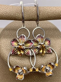 *Серьги Орхидеи Цитрин Эмаль арт. 02-4792-00-206-0200-68-354 вес 7,28 г - фото 277700