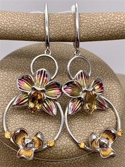 *Серьги Орхидеи Цитрин Эмаль арт. 02-4792-00-206-0200-68-354 вес 7,28 г - фото 277701