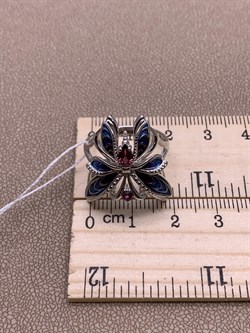 *Кольцо р.19 Бабочка Гранат Родолит Эмаль арт. 01-5484-00-204-0200-69-615 вес 4,88 г - фото 277953