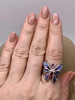 *Кольцо р.19 Бабочка Гранат Родолит Эмаль арт. 01-5484-00-204-0200-69-615 вес 4,88 г - фото 277955