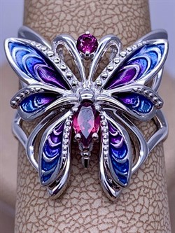 *Кольцо р.19 Бабочка Гранат Родолит Эмаль арт. 01-5484-00-204-0200-69-615 вес 4,88 г - фото 277956