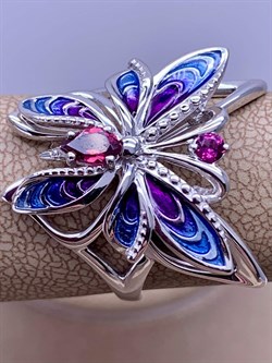 *Кольцо р.19 Бабочка Гранат Родолит Эмаль арт. 01-5484-00-204-0200-69-615 вес 4,88 г - фото 277958