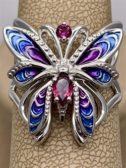 *Кольцо р.19 Бабочка Гранат Родолит Эмаль арт. 01-5484-00-204-0200-69-615 вес 4,88 г - фото 277959