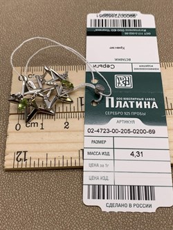 *Серьги Звёзды Хризолит арт. 02-4723-00-205-0200-69-951 вес 4,31 г - фото 277992 *Серьги Звёзды Хризолит арт. 02-4723-00-205-0200-69-951 вес 4,31 г - фото 277992