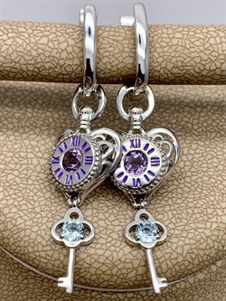 *Серьги Часы Аметист Топаз Эмаль арт. 02-4741-00-225-0200-69-510 вес 4,52 г - фото 278091 *Серьги Часы Аметист Топаз Эмаль арт. 02-4741-00-225-0200-69-510 вес 4,52 г - фото 278091