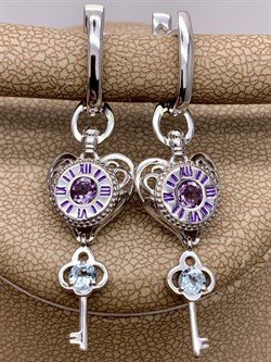 *Серьги Часы Аметист Топаз Эмаль арт. 02-4741-00-225-0200-69-510 вес 4,52 г - фото 278092 *Серьги Часы Аметист Топаз Эмаль арт. 02-4741-00-225-0200-69-510 вес 4,52 г - фото 278092