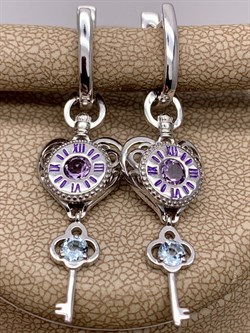 *Серьги Часы Аметист Топаз Эмаль арт. 02-4741-00-225-0200-69-510 вес 4,52 г - фото 278093 *Серьги Часы Аметист Топаз Эмаль арт. 02-4741-00-225-0200-69-510 вес 4,52 г - фото 278093