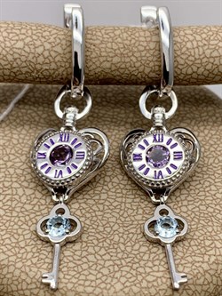 *Серьги Часы Аметист Топаз Эмаль арт. 02-4741-00-225-0200-69-510 вес 4,52 г - фото 278095 *Серьги Часы Аметист Топаз Эмаль арт. 02-4741-00-225-0200-69-510 вес 4,52 г - фото 278095