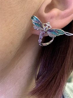 *Серьги Стрекозы Аметист Эмаль арт. 02-4782-00-203-0200-68-366 вес 6,44 г - фото 278140