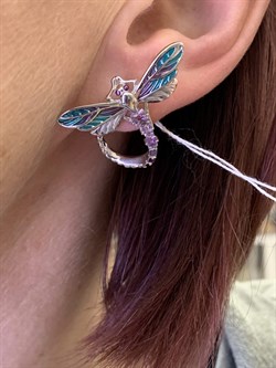 *Серьги Стрекозы Аметист Эмаль арт. 02-4782-00-203-0200-68-366 вес 6,44 г - фото 278141