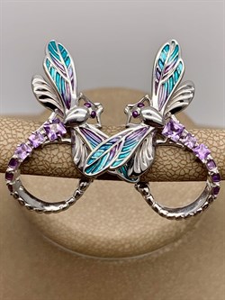 *Серьги Стрекозы Аметист Эмаль арт. 02-4782-00-203-0200-68-366 вес 6,44 г - фото 278142