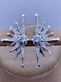 *Серьги Снежинки Голубой Топаз арт. 02-4752-00-201-0200-68-544 вес 4,98 г - фото 278273