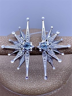 *Серьги Снежинки Голубой Топаз арт. 02-4752-00-201-0200-68-544 вес 4,98 г - фото 278274