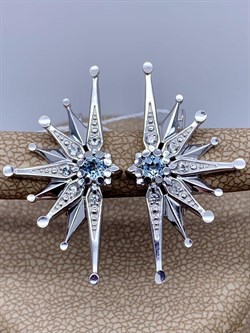 *Серьги Снежинки Голубой Топаз арт. 02-4752-00-201-0200-68-544 вес 4,98 г - фото 278276