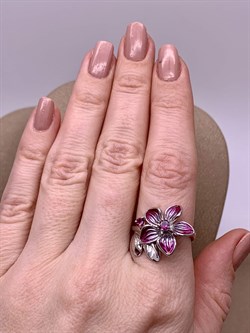 *Кольцо р.18,5 Плюмерия Гранат Родолит Эмаль арт. 01-5491-00-204-0200-69-262 вес 4,38 г - фото 278356 *Кольцо р.18,5 Плюмерия Гранат Родолит Эмаль арт. 01-5491-00-204-0200-69-262 вес 4,38 г - фото 278356