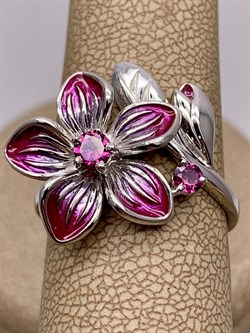 *Кольцо р.18,5 Плюмерия Гранат Родолит Эмаль арт. 01-5491-00-204-0200-69-262 вес 4,38 г - фото 278357 *Кольцо р.18,5 Плюмерия Гранат Родолит Эмаль арт. 01-5491-00-204-0200-69-262 вес 4,38 г - фото 278357