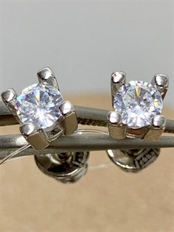 *Серьги Пусеты Белый Фианит арт. 02-2957/00КЦ-00-976 вес 1,48 г - фото 279098