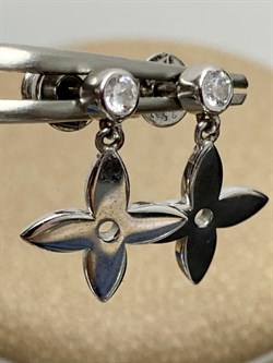 *Серьги Пусеты Клевер Белый Фианит арт. 02-2669/00КЦ-00-119 вес 1,98 г - фото 279472