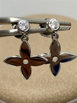 *Серьги Пусеты Клевер Белый Фианит арт. 02-2669/00КЦ-00-119 вес 1,98 г - фото 279473