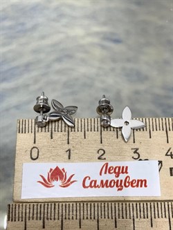 *Серьги Пусеты Клевер Белый Фианит арт. 02-2669/00КЦ-00-119 вес 1,98 г - фото 279474