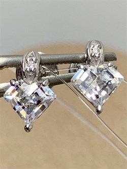 *Серьги Пусеты Белый Фианит арт. 02-2484/00СВ-00-737 вес 1,53 г - фото 279484